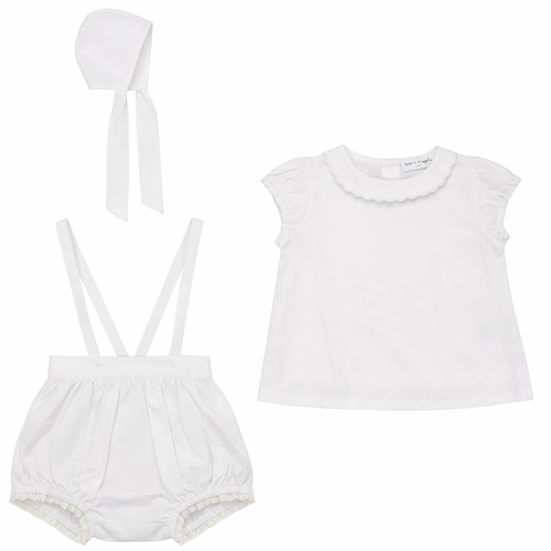 Little Fragile Little Fragile Woven Scalloped Lace Top and Adjustable Overall Shorts