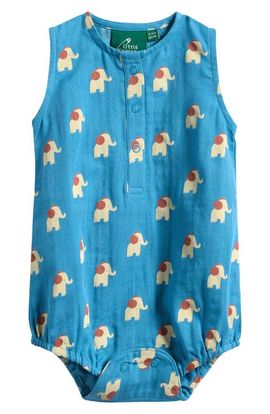 Little Green Radicals Little Green Radicals Blue Elephant Organic Cotton Bubble Romper 