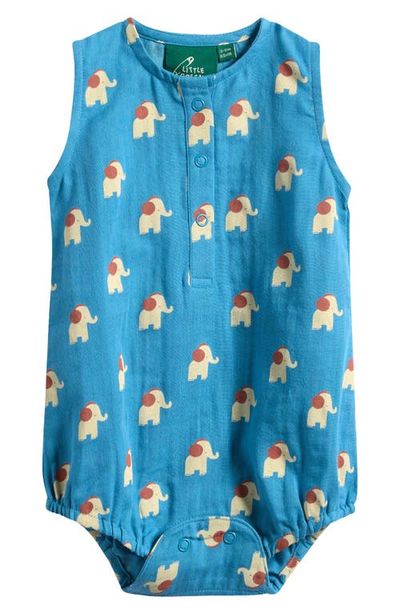 Little Green Radicals Little Green Radicals Blue Elephant Organic Cotton Bubble Romper 