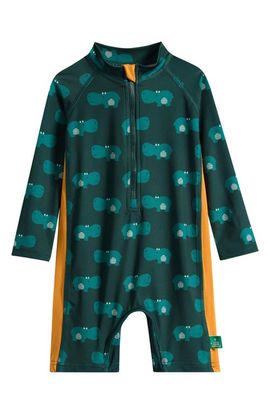 Little Green Radicals Little Green Radicals Kids' Happy Hippos UPF 50+ Long Sleeve One-Piece Rashguard Swimsuit 