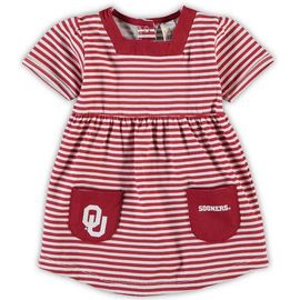 LITTLE KING LITTLE KING Girls Toddler Crimson Oklahoma Sooners Striped Dress with Pockets 