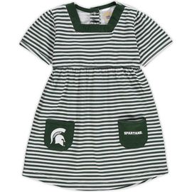 LITTLE KING LITTLE KING Girls Toddler Green Michigan State Spartans Striped Dress with Pockets 