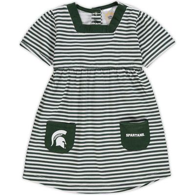 LITTLE KING LITTLE KING Girls Toddler Green Michigan State Spartans Striped Dress with Pockets 