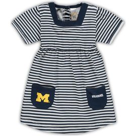 LITTLE KING LITTLE KING Girl's Toddler Navy Michigan Wolverines Striped Dress with Pockets 