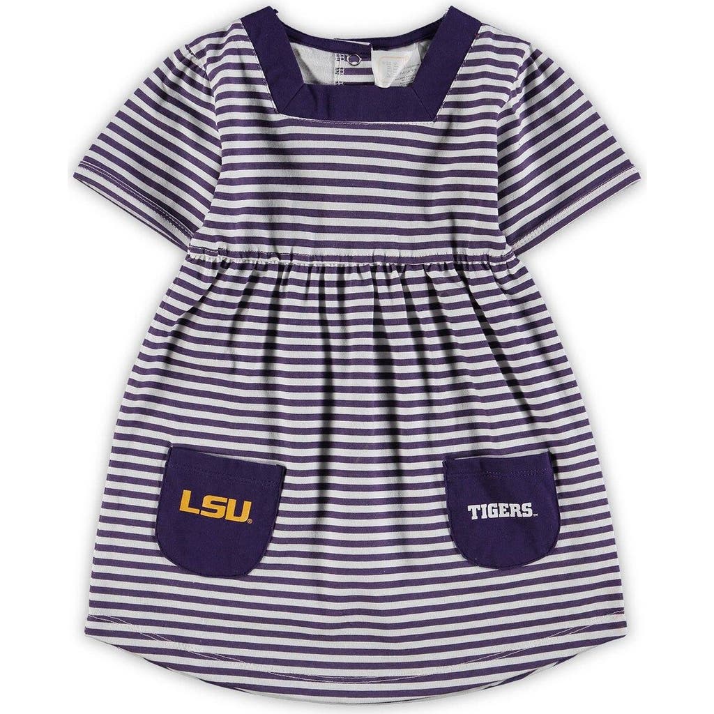 LITTLE KING LITTLE KING Girls Toddler Purple LSU Tigers Striped Dress with Pockets 