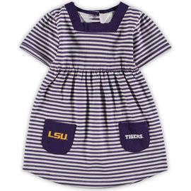 LITTLE KING LITTLE KING Girls Toddler Purple LSU Tigers Striped Dress with Pockets 