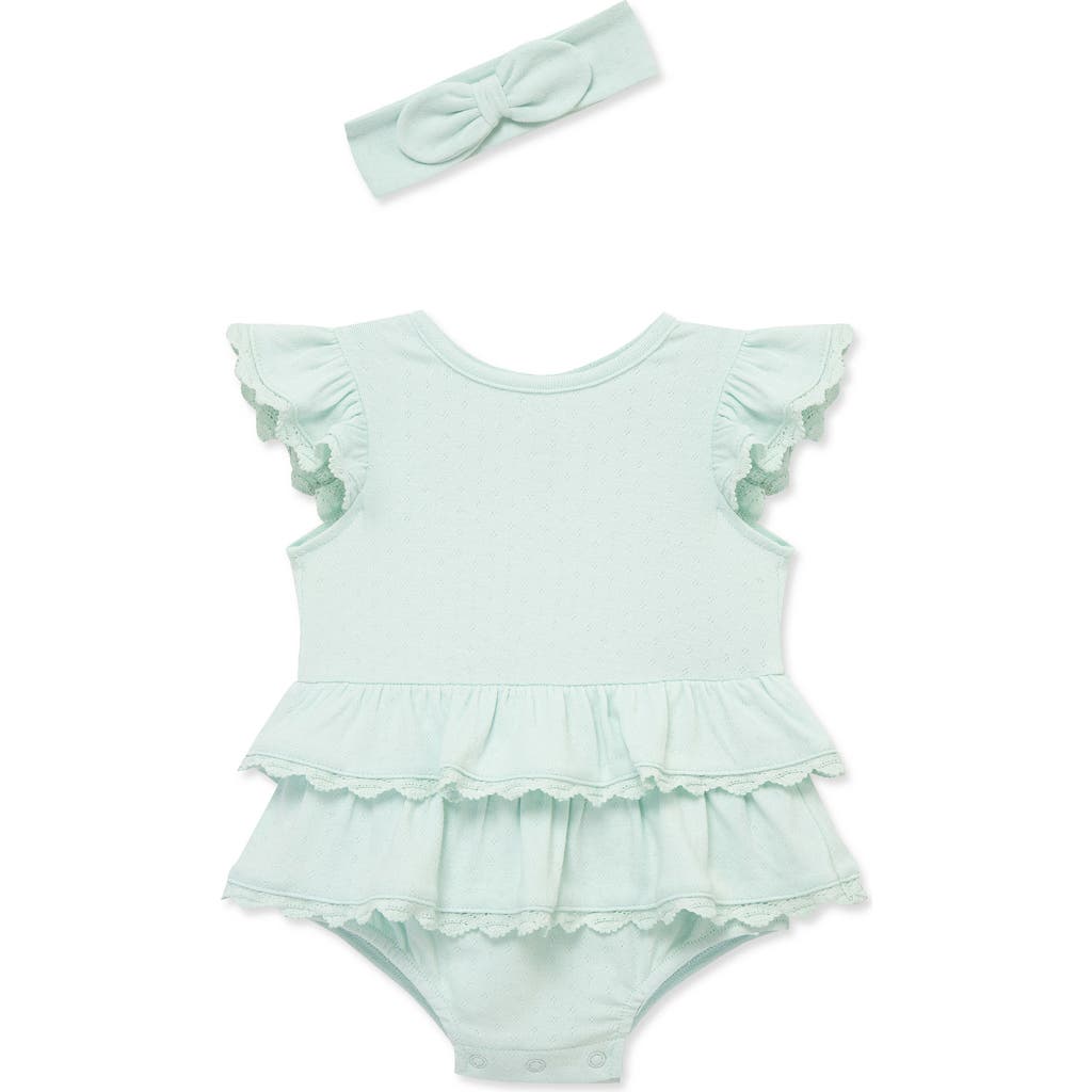 Little Me Little Me Aqua Lace Bubble Bubble Romper & Headband Set 