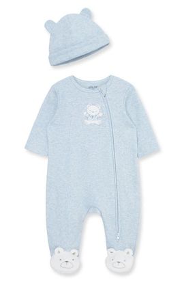 Little Me Little Me Blue Bear Cotton Footie & Hat Set (Nordstrom Exclusive) 