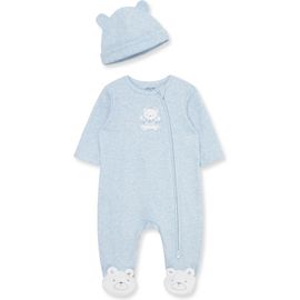 Little Me Little Me Blue Bear Embroidered Cotton Rib Footie & Hat Set (Nordstrom Exclusive) 