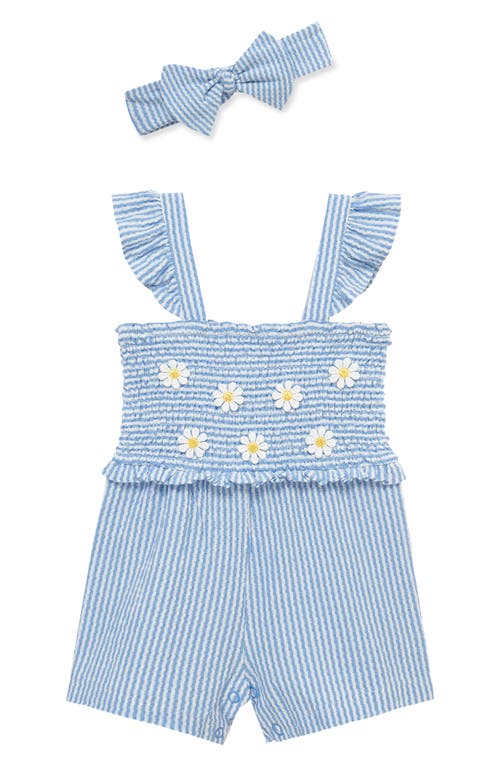 Little Me Little Me Blue Daisy Knit Romper & Headband Set 