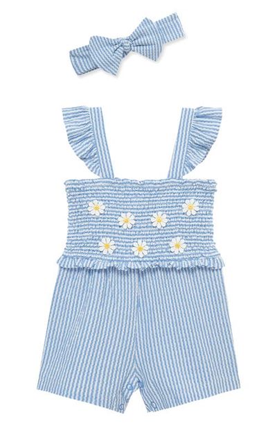 Little Me Little Me Blue Daisy Knit Romper & Headband Set 