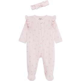 Little Me Little Me Dainty Roses Cotton Pointelle Footie & Headband Set (Nordstrom Exclusive)