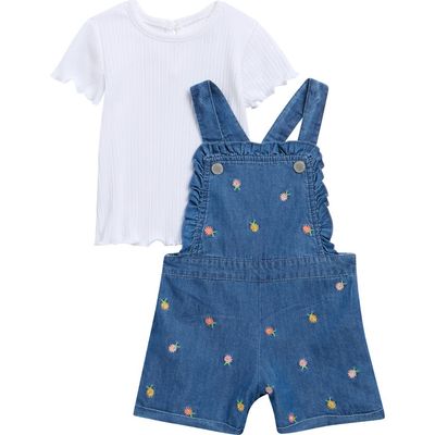 Little Me Little Me Embroidered Denim Shortalls & Short Sleeve Shirt Set
