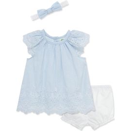 Little Me Little Me Eyelet Stripe Dress & Headband Set