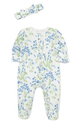 Little Me Little Me Floral Cotton Footie & Headband Set (Nordstrom Exclusive)