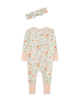 Little Me Little Me Girls' Botanical Coverall and Headband