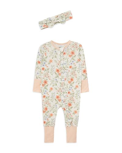 Little Me Little Me Girls' Botanical Coverall and Headband