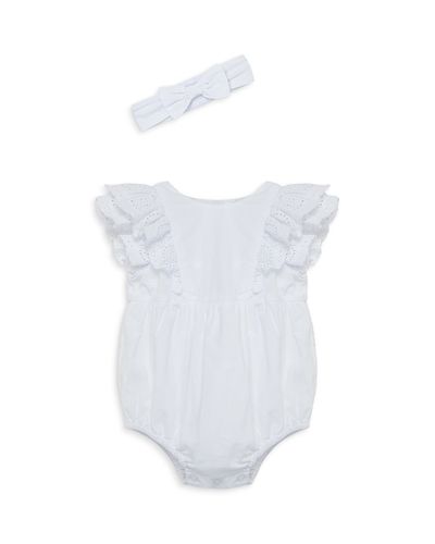 Little Me Little Me Girls' Cotton Eyelet Bubble One Piece with Headband
