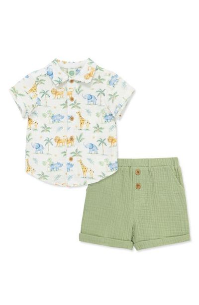 Little Me Little Me Jungle Cotton Button-Up Shirt & Shorts Set