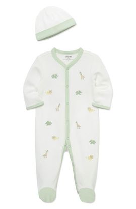 Little Me Little Me Jungle Embroidered Cotton Footie & Hat Set (Nordstrom Exclusive)