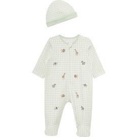 Little Me Little Me Jungle Grid Embroidered Cotton Footie & Hat Set (Nordstrom Exclusive)
