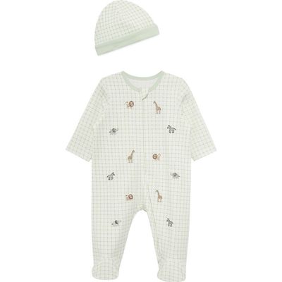 Little Me Little Me Jungle Grid Embroidered Cotton Footie & Hat Set (Nordstrom Exclusive)