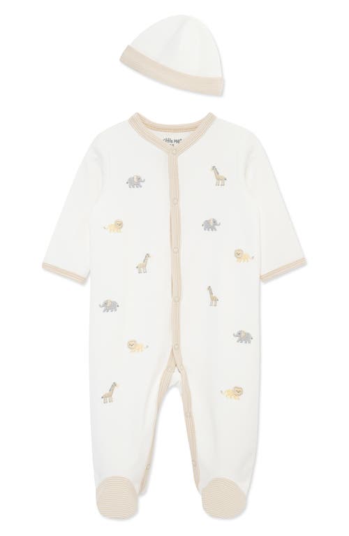 Little Me Little Me Jungle Schiffli Embroidered Cotton Snap Footie & Hat Set (Nordstrom Exclusive)