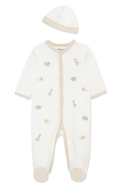 Little Me Little Me Jungle Schiffli Embroidered Cotton Snap Footie & Hat Set (Nordstrom Exclusive)