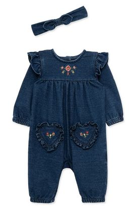Little Me Little Me Kids' Blossom Embroidered Coverall and Headband Set