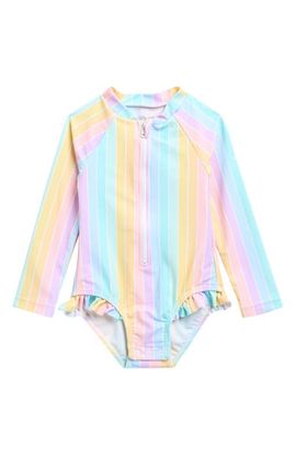 Little Me Little Me Kids' Multi Stripe Long Sleeve One-Piece Rashguard Swimsuit