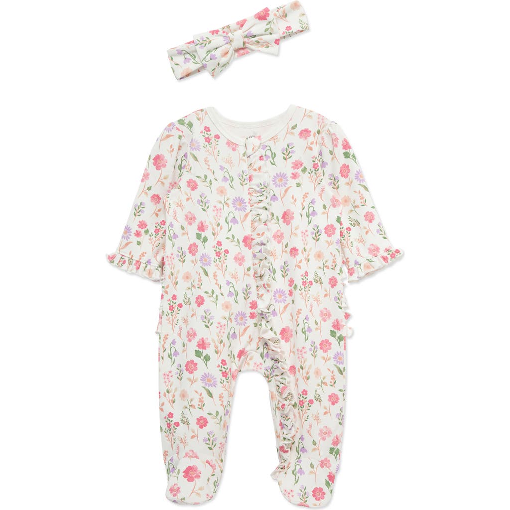 Little Me Little Me Meadow Garden Ruffle Cotton Footie & Headband Set (Nordstrom Exclusive)