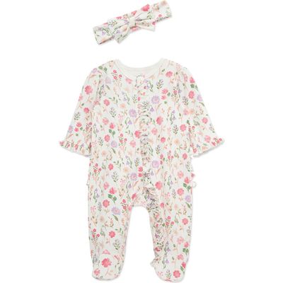 Little Me Little Me Meadow Garden Ruffle Cotton Footie & Headband Set (Nordstrom Exclusive)