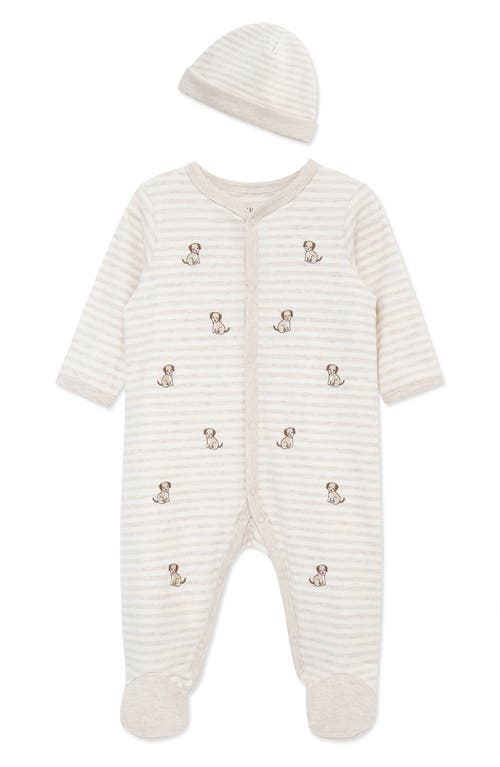 Little Me Little Me Puppy Schiffli Embroidered Cotton Footie & Hat Set (Nordstrom Exclusive)