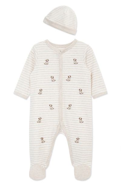 Little Me Little Me Puppy Schiffli Embroidered Cotton Footie & Hat Set (Nordstrom Exclusive)