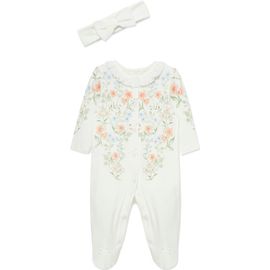 Little Me Little Me Ramble Rose Cotton Footie & Headband Set (Nordstrom Exclusive)
