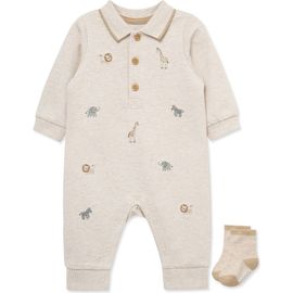 Little Me Little Me Safari Polo Romper & Socks Set