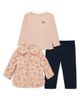 Little Me Little Me Set of 3 Pink Blossoms Rib Top, Knit Pants & Floral Quilted Jacket  - 1