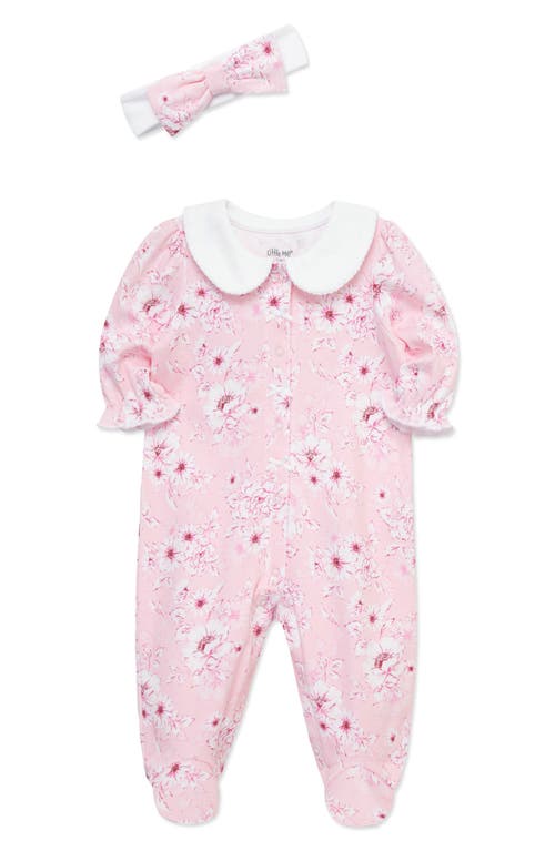 Little Me Little Me Shaded Roses Cotton Footie & Headband Set
