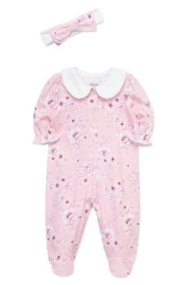 Little Me Little Me Shaded Roses Cotton Footie & Headband Set (Nordstrom Exclusive)