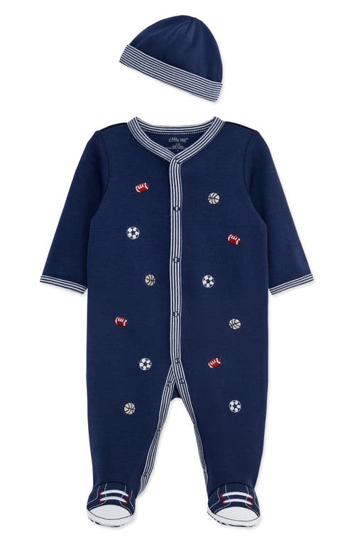 Little Me Little Me Sports Cotton Footie & Hat Set