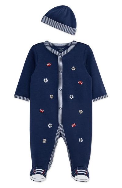 Little Me Little Me Sports Cotton Footie & Hat Set
