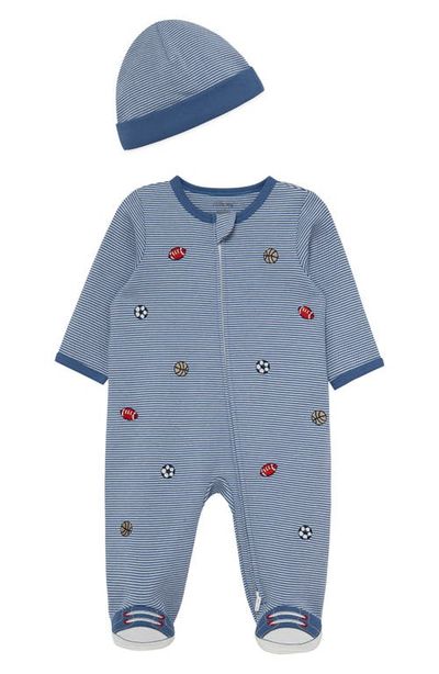 Little Me Little Me Sports Stripe Cotton Footie & Hat Set (Nordstrom Exclusive)