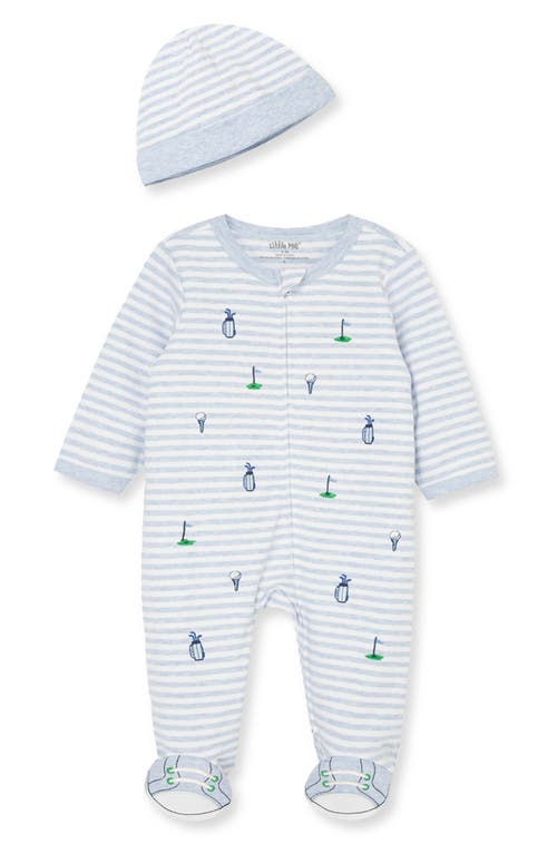 Little Me Little Me Stripe Golf Embroidered Cotton Footie & Hat Set (Nordstrom Exclusive)