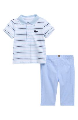 Little Me Little Me Stripe Whale Polo & Pants Set