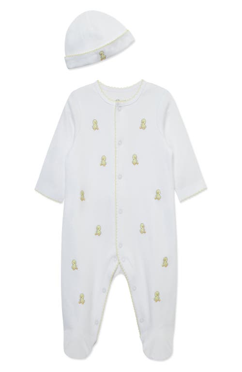 Little Me Little Me Sweet Ducks Embroidered Cotton Footie & Hat Set (Nordstrom Exclusive)