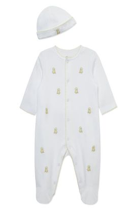 Little Me Little Me Sweet Ducks Embroidered Cotton Footie & Hat Set (Nordstrom Exclusive)
