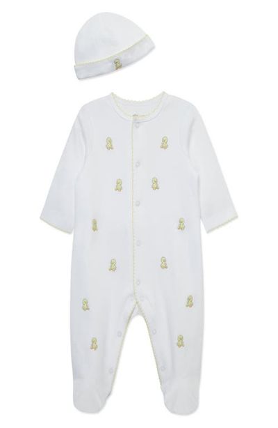 Little Me Little Me Sweet Ducks Embroidered Cotton Footie & Hat Set (Nordstrom Exclusive)