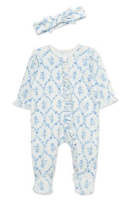 Little Me Little Me Trellis Rose Ruffle Cotton Footie & Headband Set (Nordstrom Exclusive)