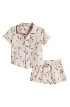 Little Planet Little Planet Print Organic Cotton Gauze Button-Up Shirt & Shorts Set