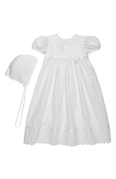 Little Things Mean a Lot Little Things Mean a Lot Lace Collar Christening Gown and Bonnet Set